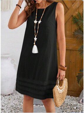Mark, Fore, & Strike Black Linen Blend Sleeveless Mini Shift Dress Size Medium